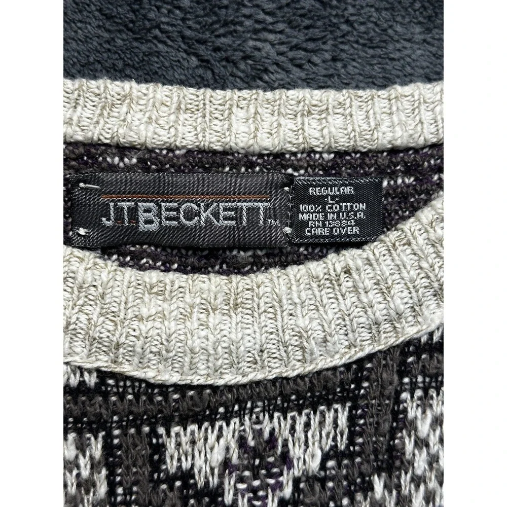 Vintage Sweater Men's XL White 3D Woven Geometric Cosby Chunky Knit JT Beckett